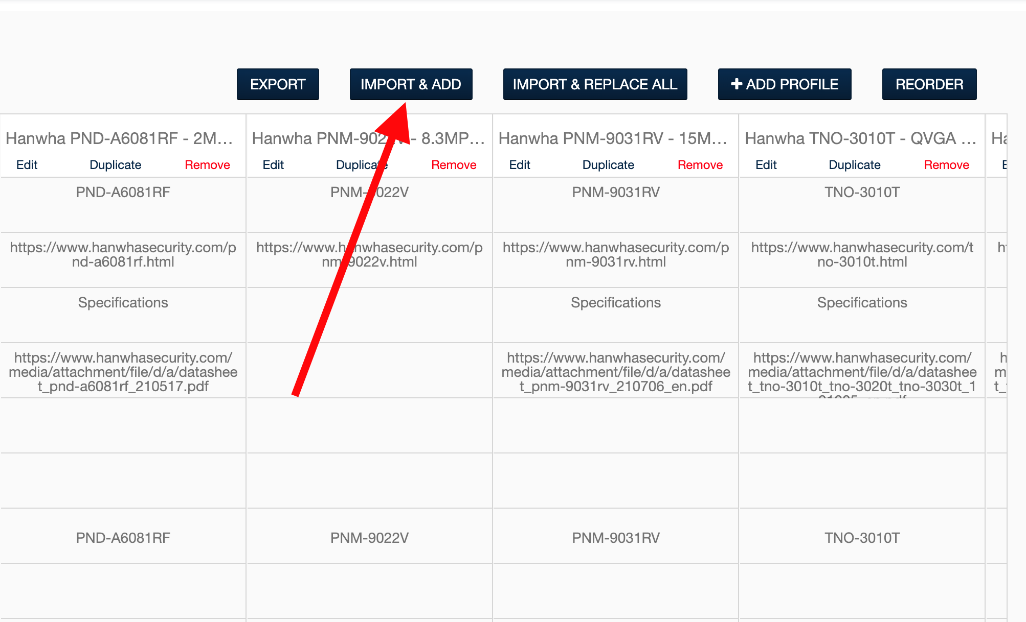 Import/Export Element Profiles